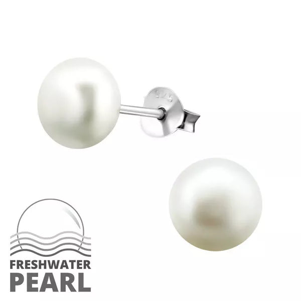 Melchior Jewellery sterling silver pearl stud earrings with freshwater pearls and secure backings