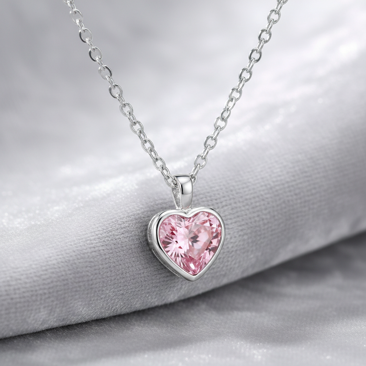 Melchior Jewellery sterling silver pink heart necklace for children with a sparkling pink heart pendant