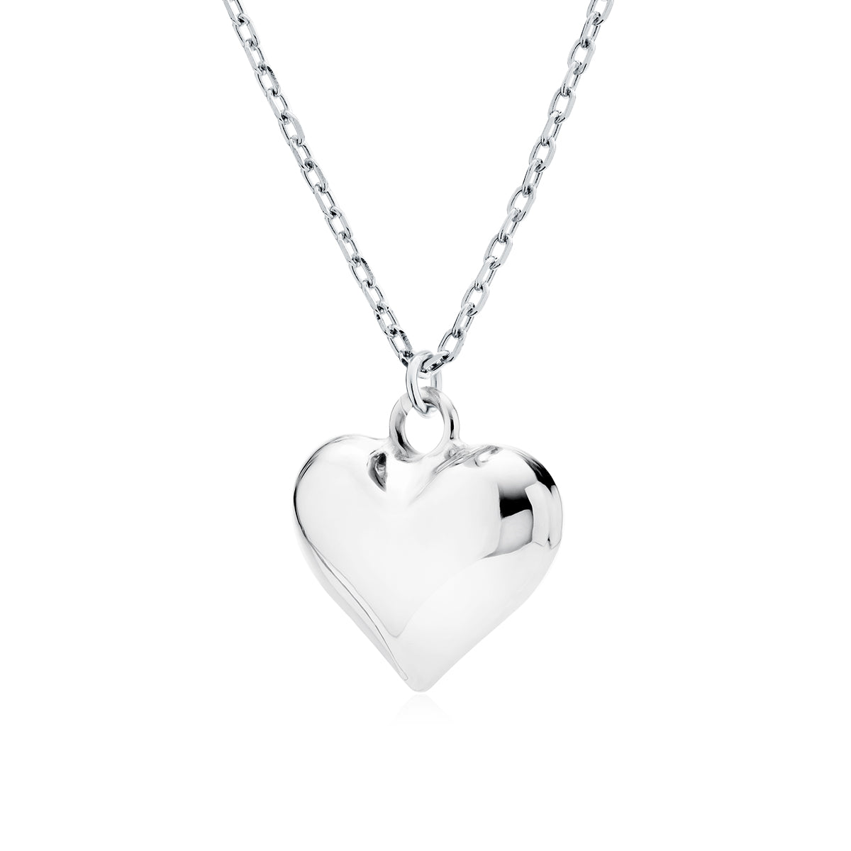 Sentiell sterling silver puff heart necklace with polished chain and shiny heart pendant for women