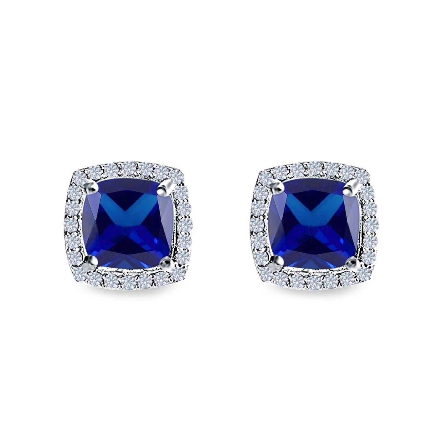 Melchior Jewellery sterling silver sapphire CZ studs with deep blue sapphire centre and sparkling clear cubic zirconia border
