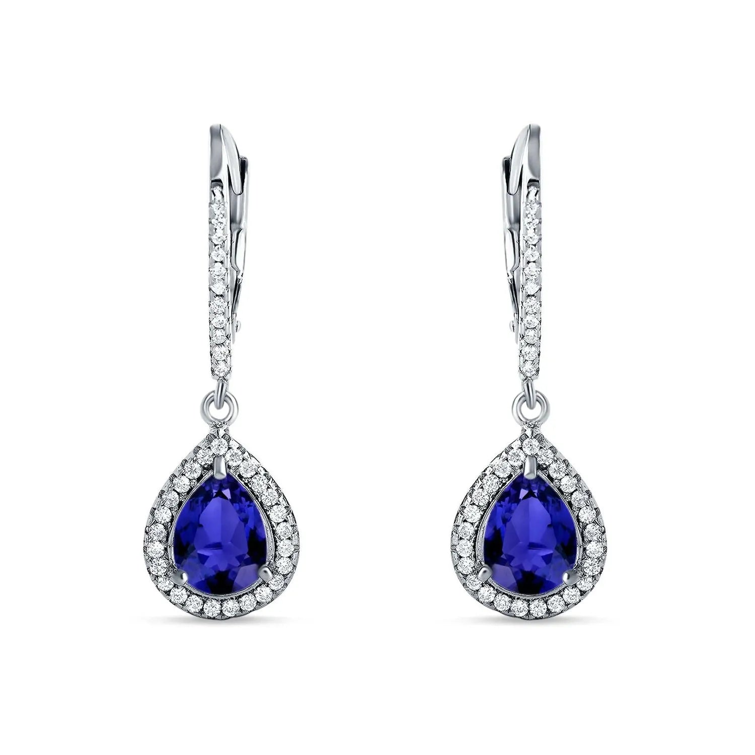 Melchior Jewellery sterling silver sapphire earrings with teardrop design and surrounding clear stones