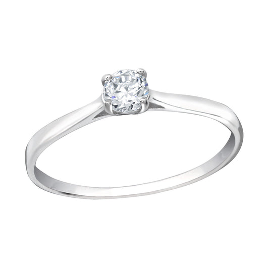 Melchior Jewellery sterling silver solitaire engagement ring with slim polished band and round brilliant stone