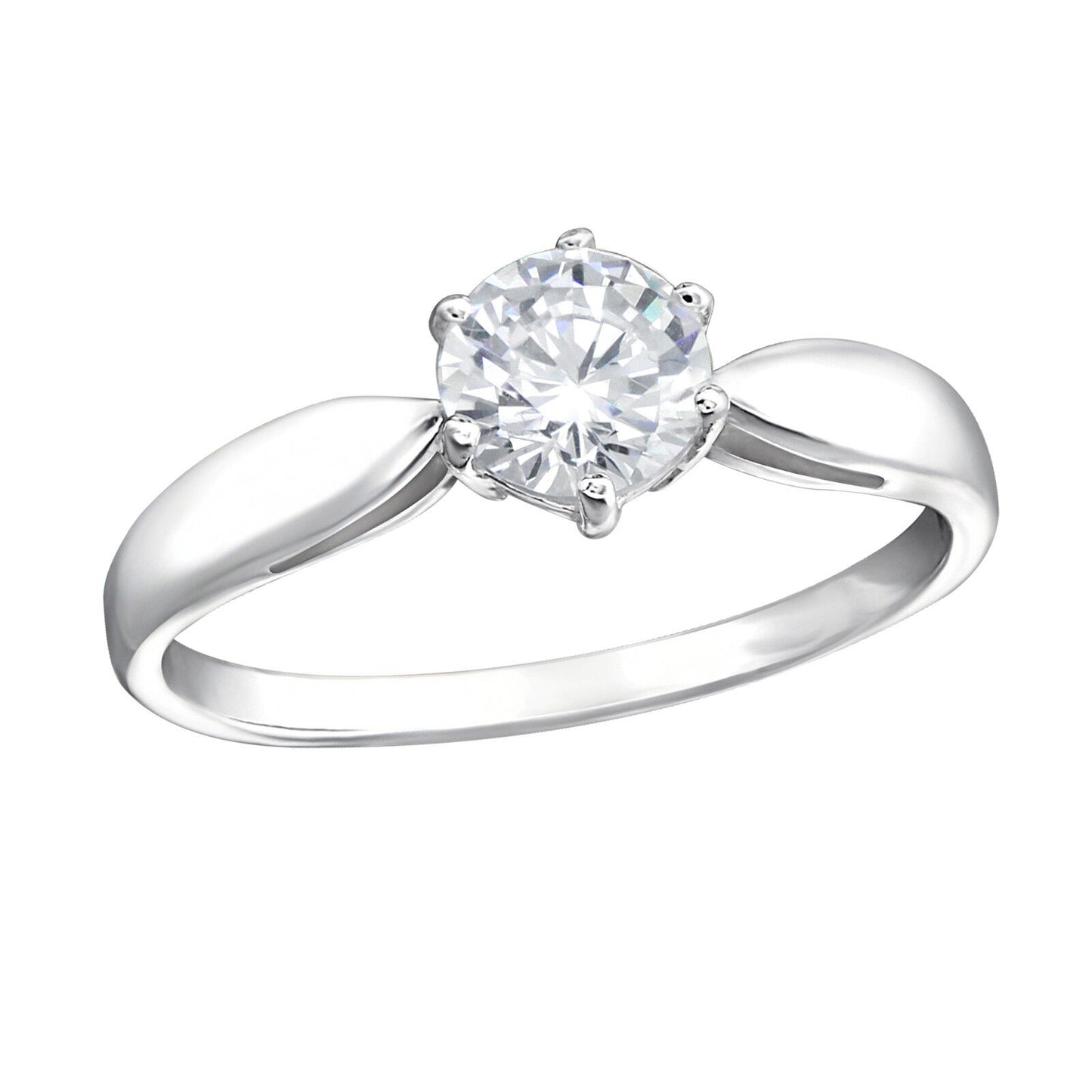 Melchior Jewellery sterling silver solitaire engagement ring with round brilliant clear stone and polished tapered band