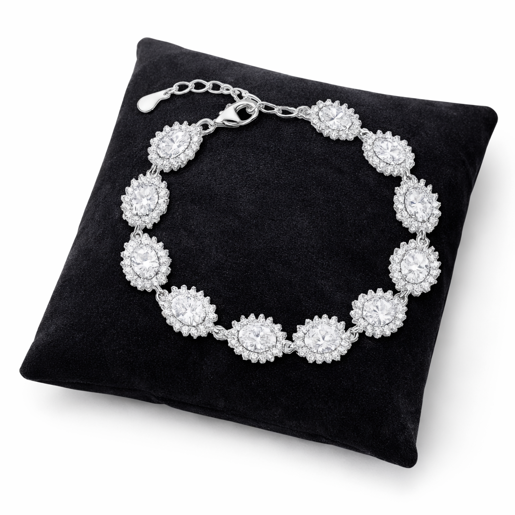 Sterling Silver Sparkling White CZ Bracelet by Melchior Jewellery on black cushion display