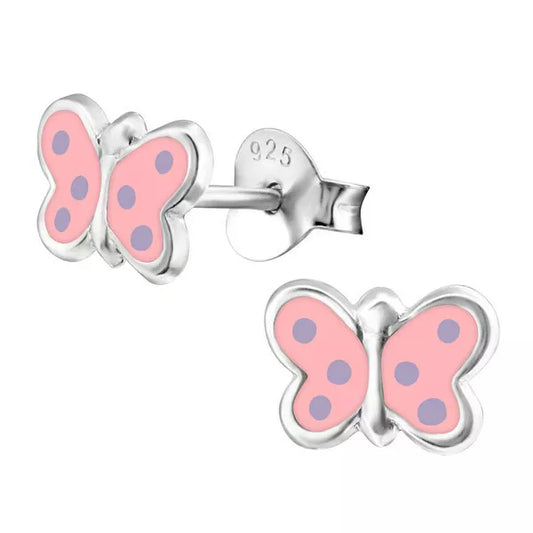 Melchior Jewellery sterling silver spotted butterfly earrings for girls pink enamel stud earrings