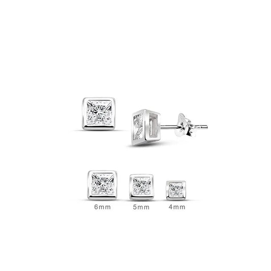 Melchior Jewellery sterling silver square stud earrings in 6mm 5mm and 4mm sizes for women
