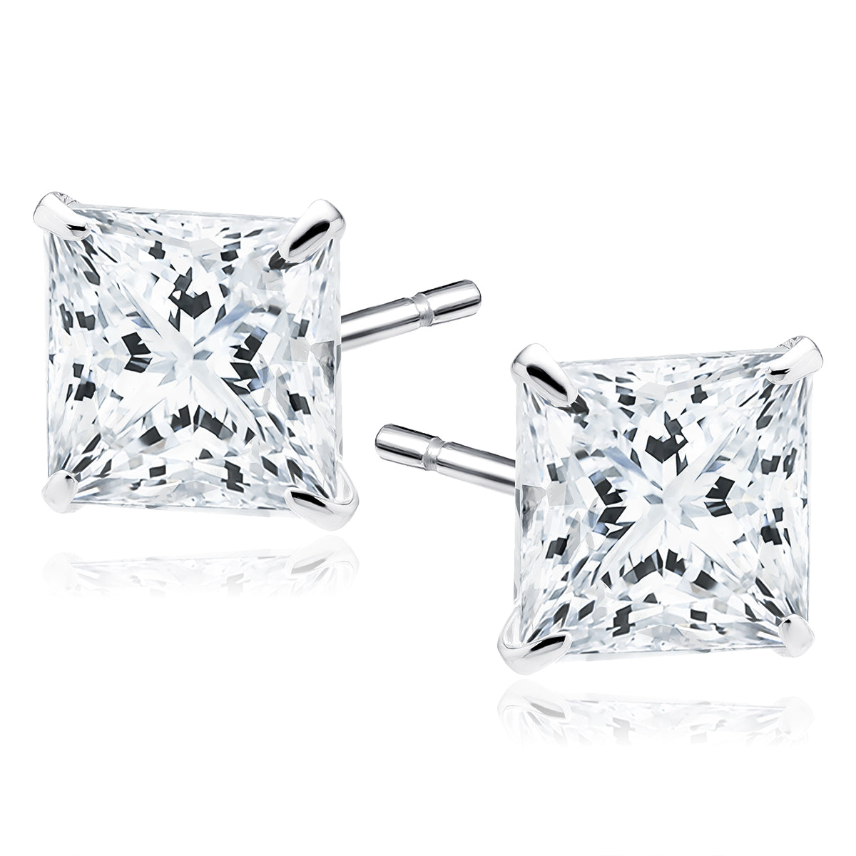 Melchior Jewellery sterling silver square stud earrings with princess cut clear stones on posts