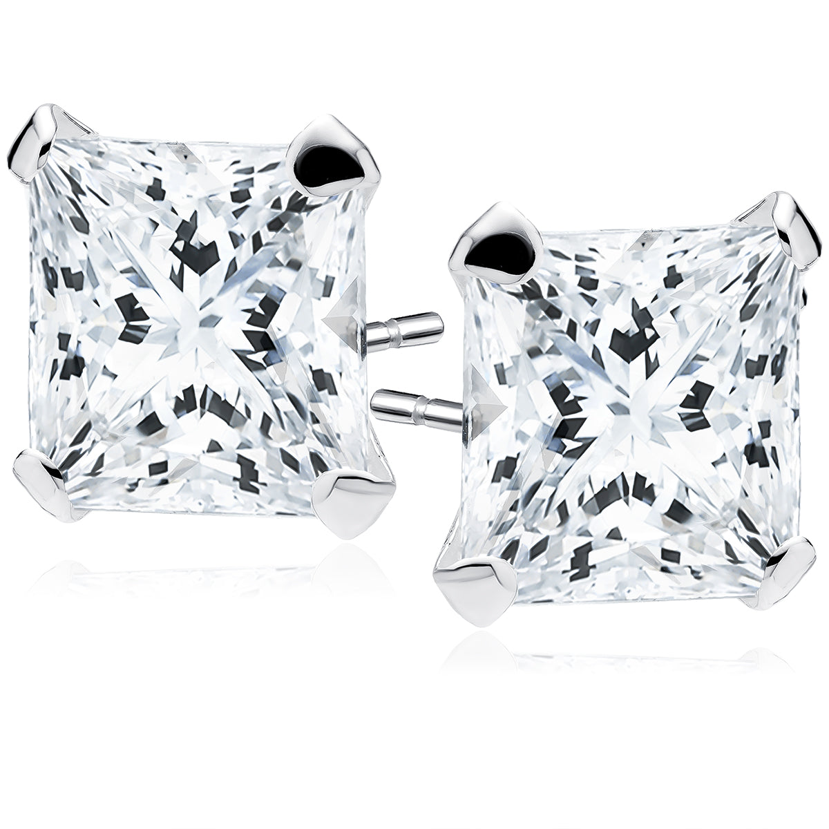 Melchior Jewellery womens sterling silver square stud earrings with princess cut clear stones