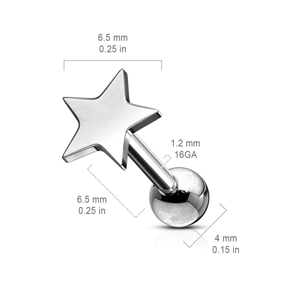 Melchior Jewellery sterling silver star cartilage earring 6.5mm star stud with ball back