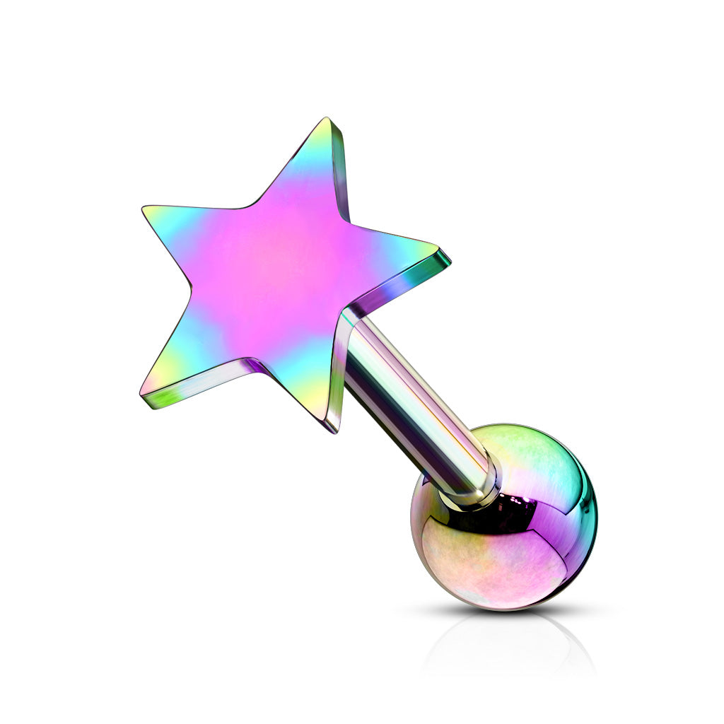 Melchior Jewellery sterling silver star cartilage earring in iridescent rainbow finish with polished ball back