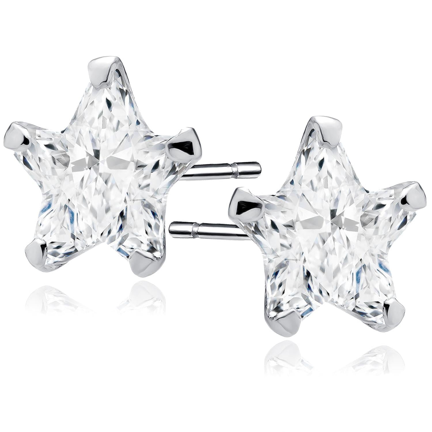 Sterling silver star stud earrings with clear sparkling crystal stones by Melchior Jewellery