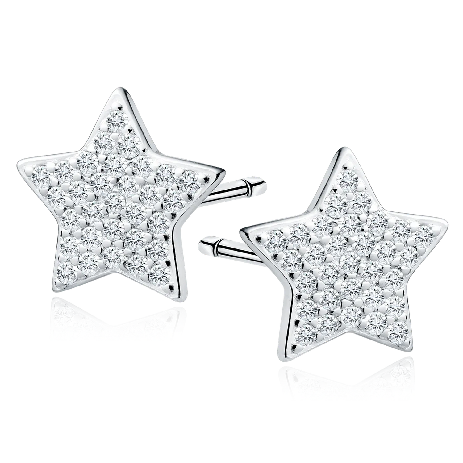 Melchior Jewellery sterling silver star stud earrings encrusted with sparkling clear cubic zirconia stones