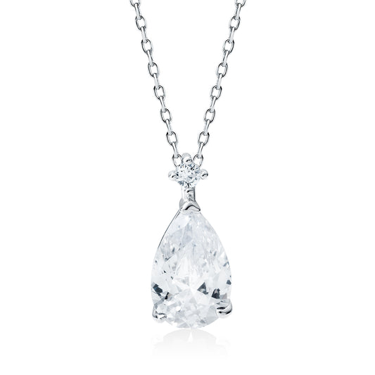 Sentiell sterling silver teardrop pendant necklace with clear sparkling gemstone on delicate chain