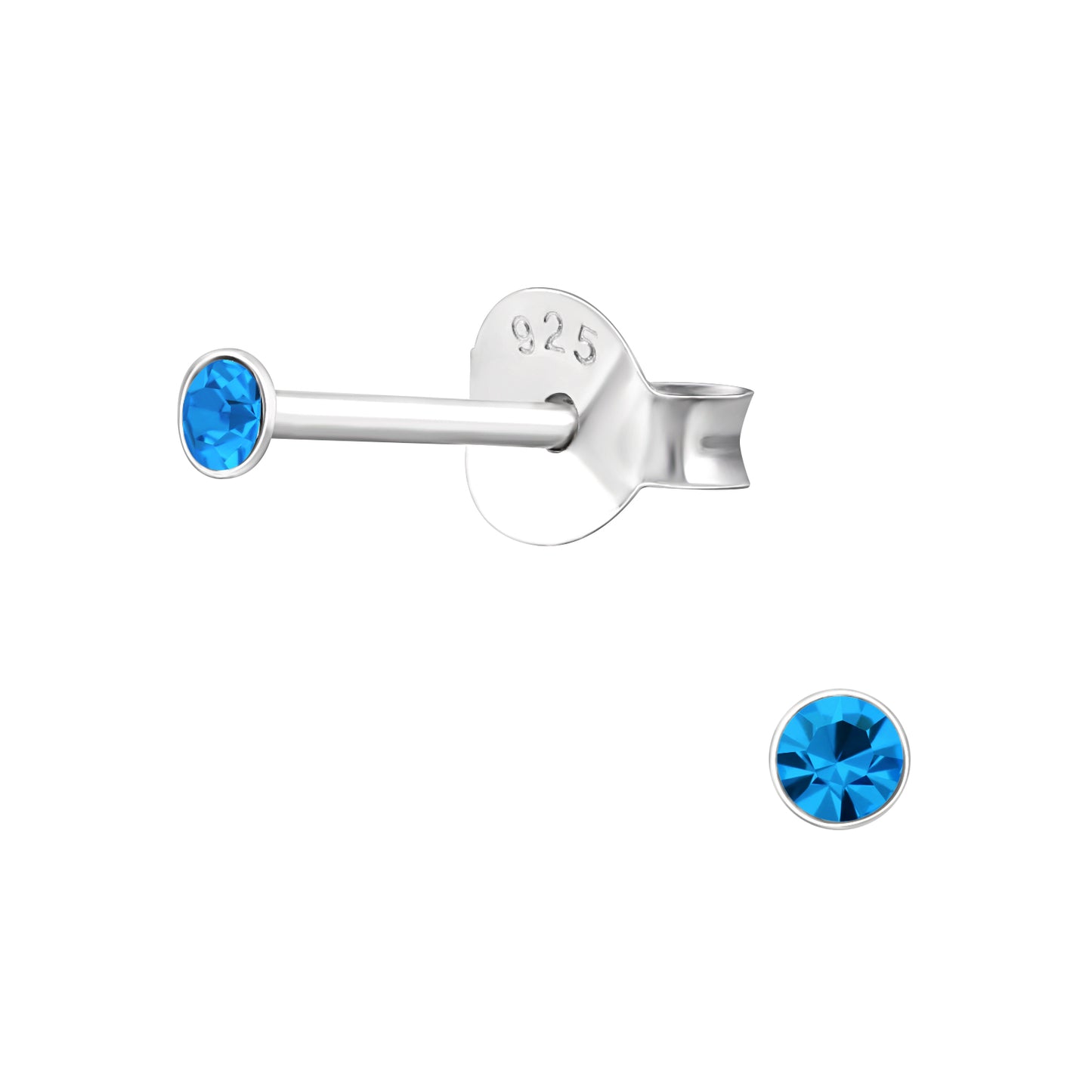 Melchior Jewellery sterling silver tiny stud earrings with blue crystal gemstones for children 925 stamp
