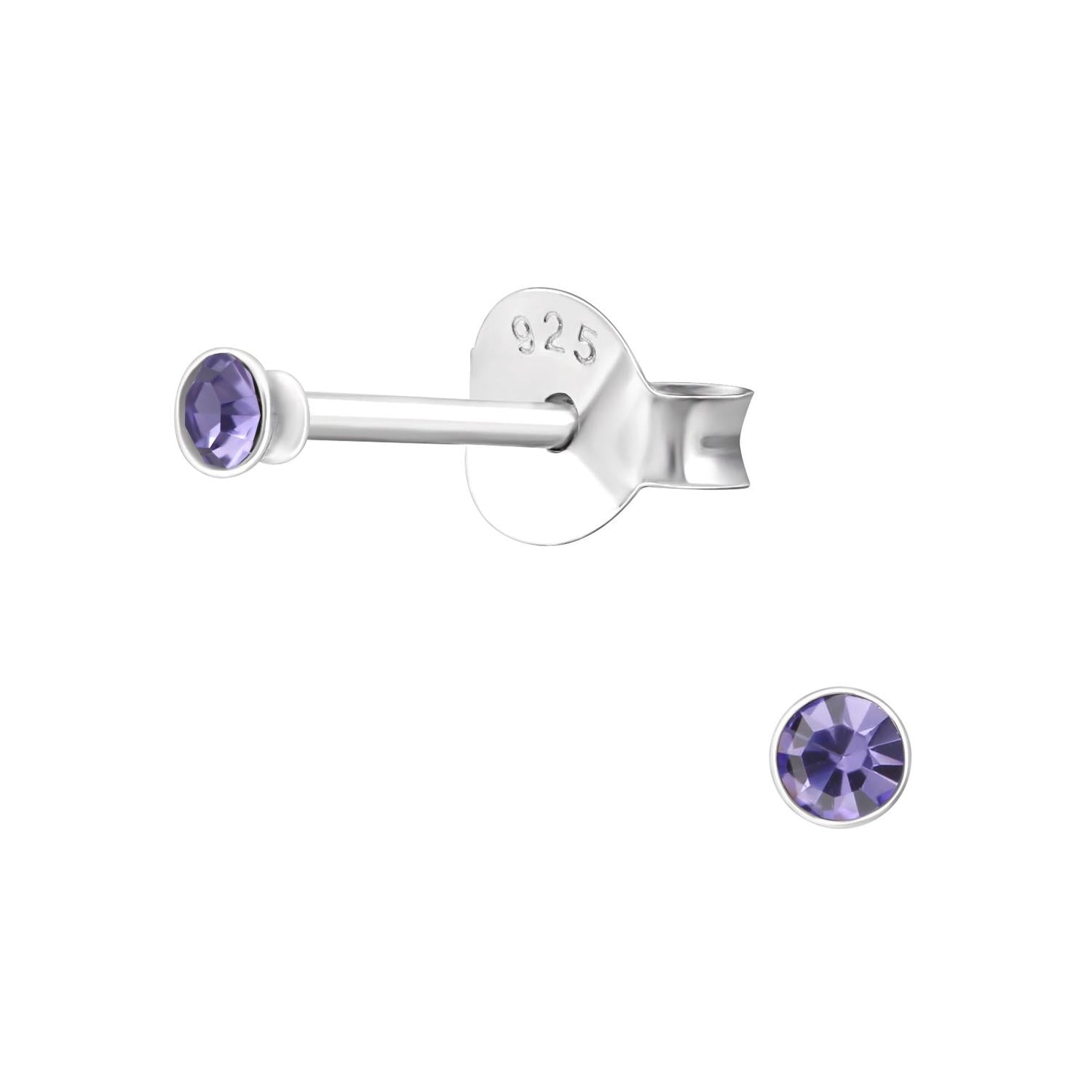 Melchior Jewellery sterling silver tiny stud earrings with small purple gemstones for women