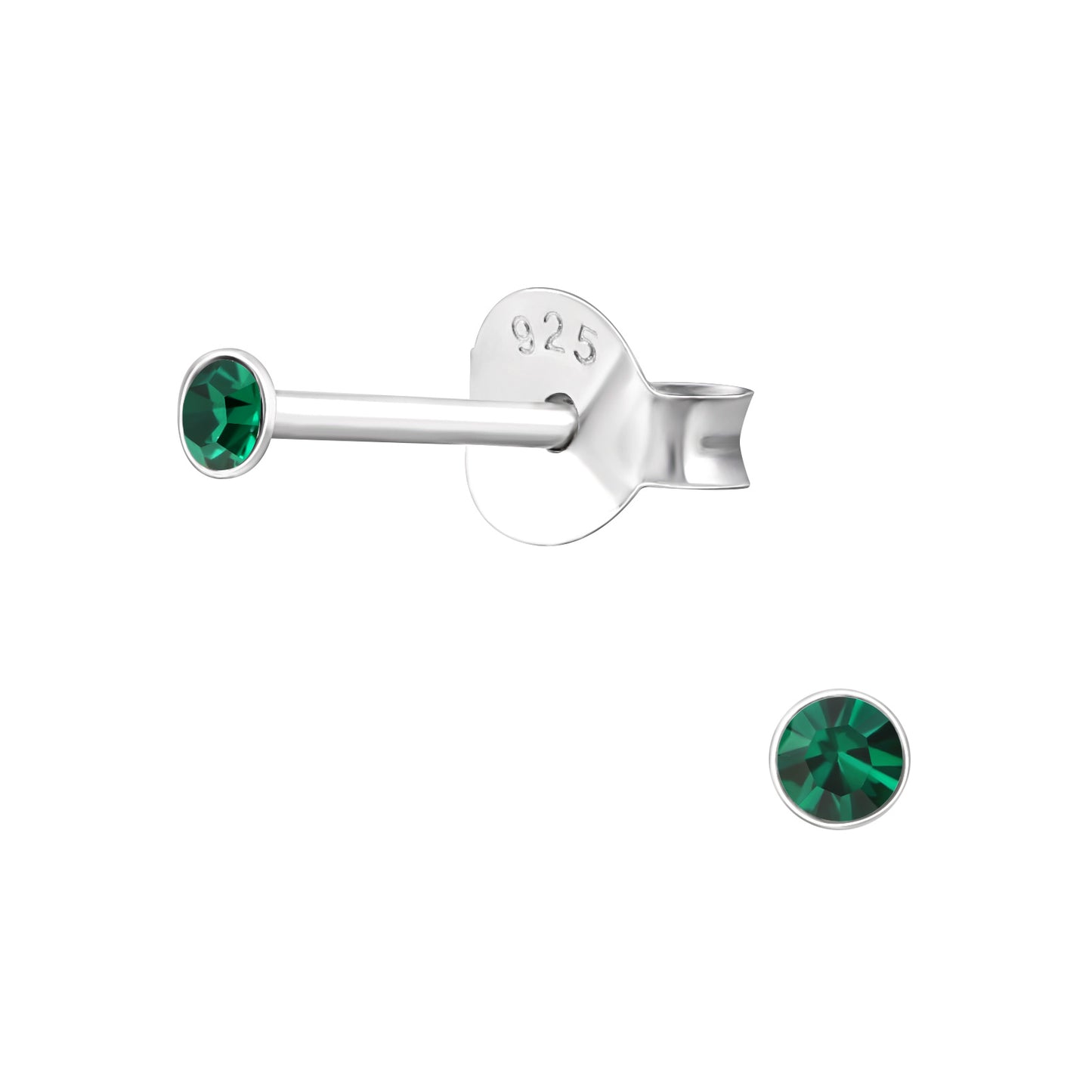 Melchior Jewellery sterling silver tiny stud earrings with emerald green crystal for children