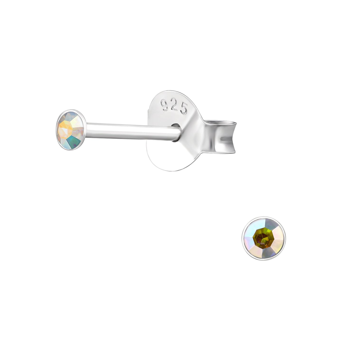 Melchior Jewellery sterling silver tiny stud earrings for children with iridescent crystal stones