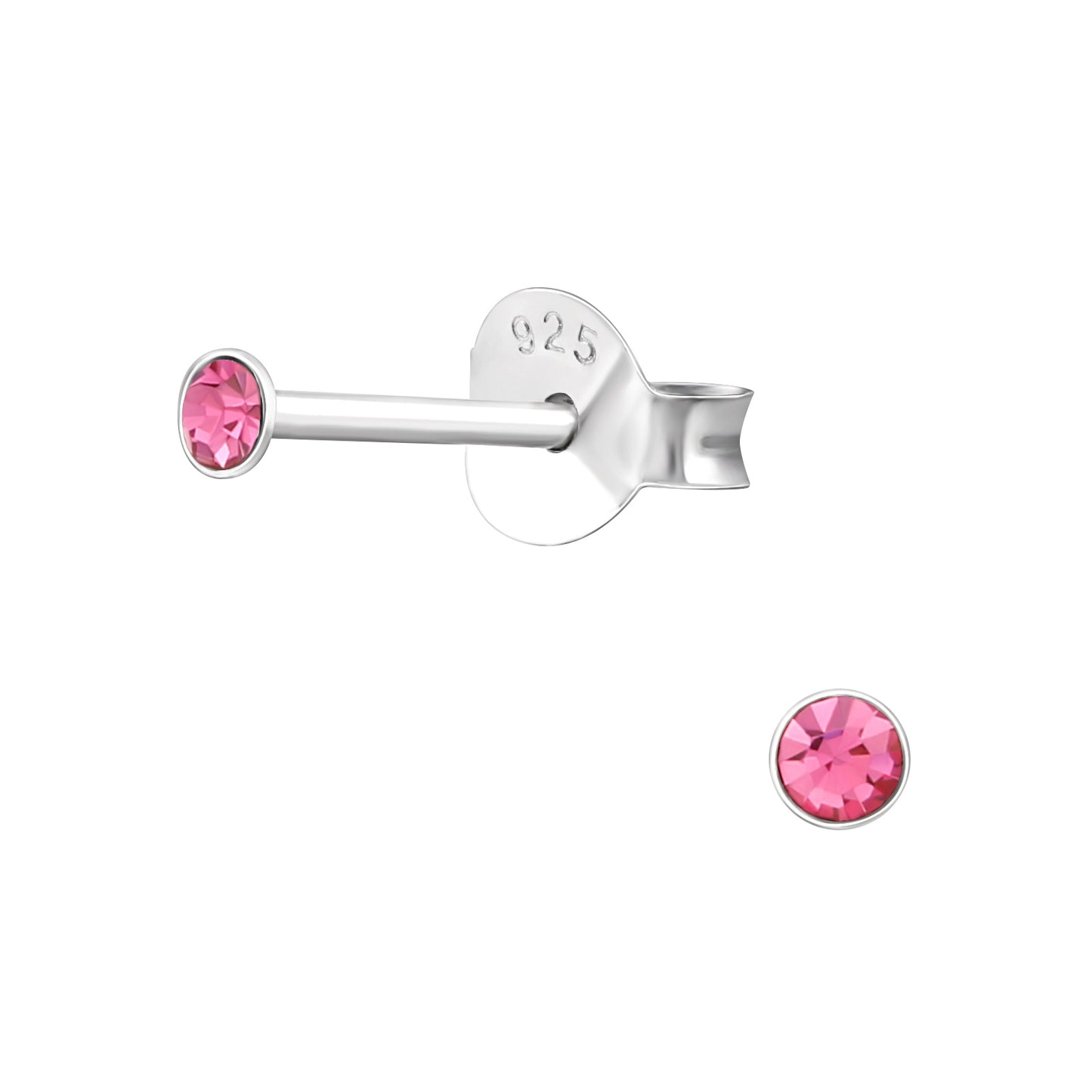 Melchior Jewellery sterling silver tiny stud earrings for children with pink crystal stones