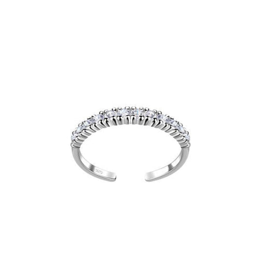 Delicate sterling silver toe ring with sparkling stones by Melchior Jewellery