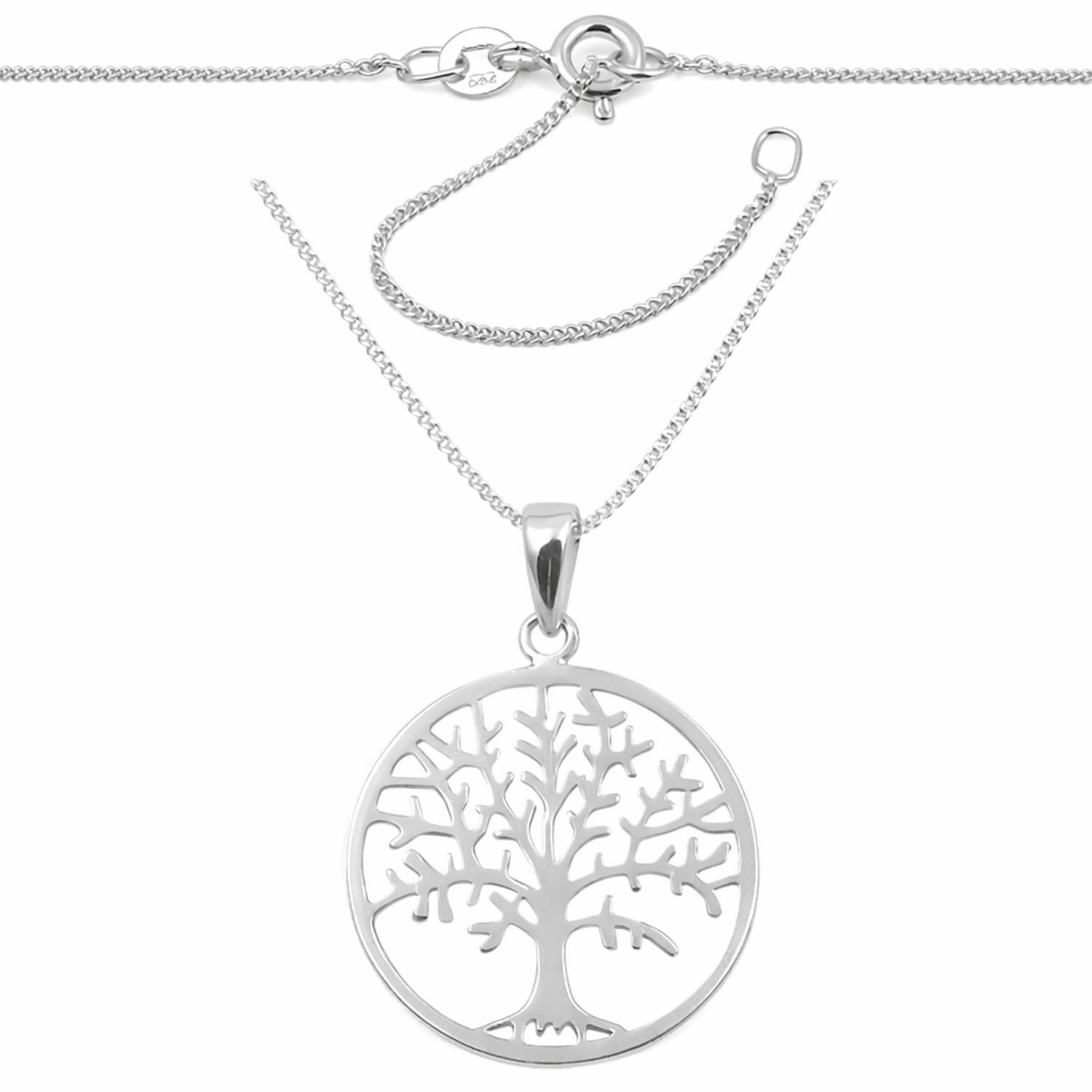 Melchior Jewellery sterling silver tree of life necklace with intricate circular pendant and adjustable chain