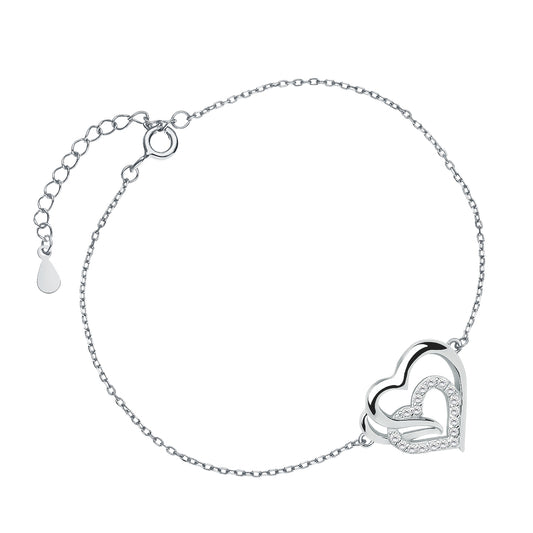 Melchior Jewellery sterling silver triple heart bracelet with delicate chain and sparkling heart charms