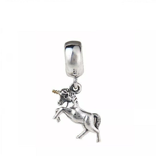 Melchior Jewellery sterling silver unicorn charm bead with detailed design and golden horn