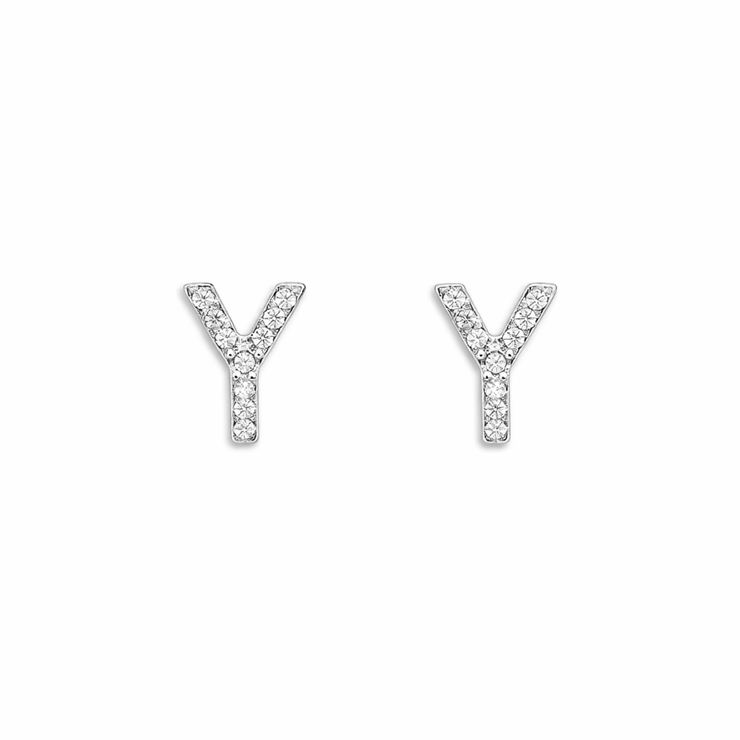 Melchior Jewellery Sterling Silver Y Letter Pave Stud Earrings with clear sparkling stones