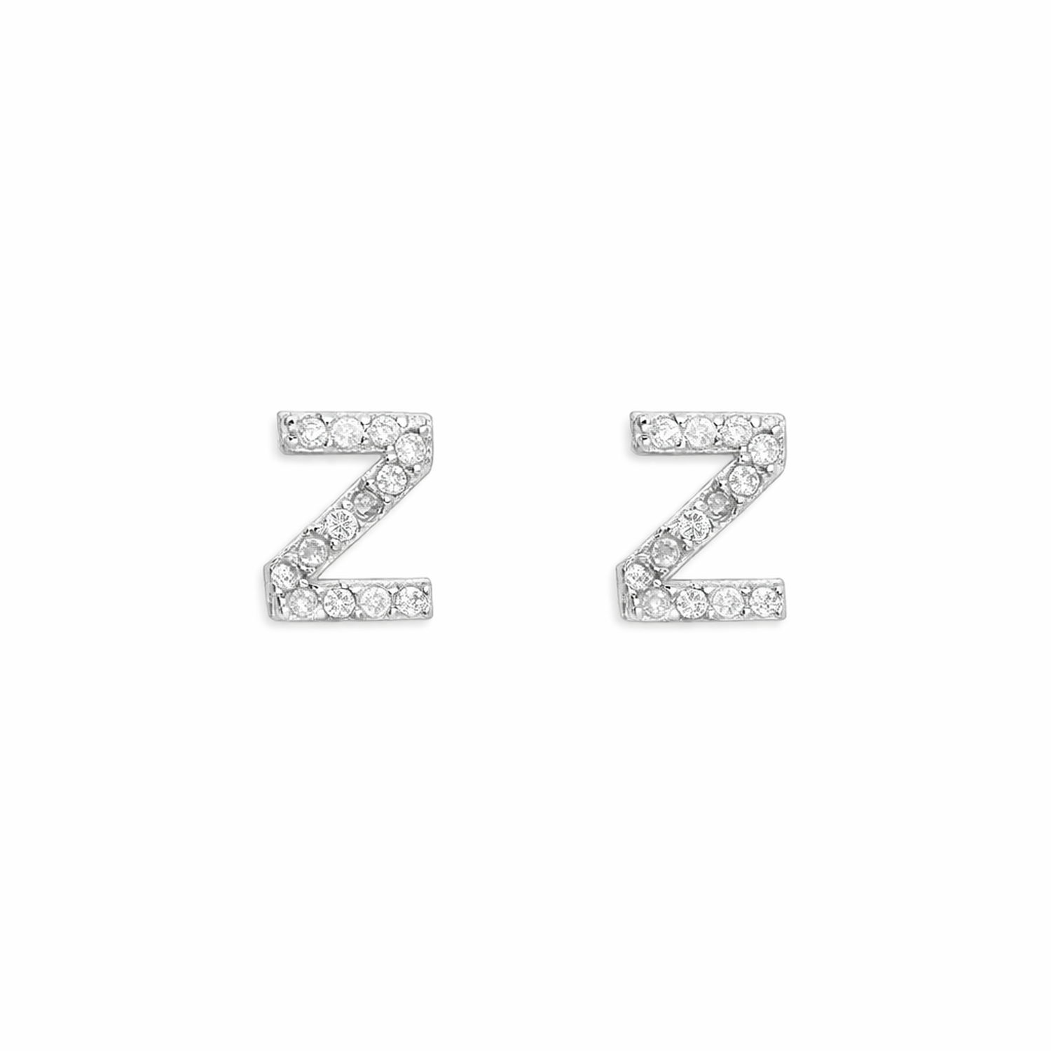 Melchior Jewellery Sterling Silver Z Initial Pave Stud Earrings with clear sparkling stones