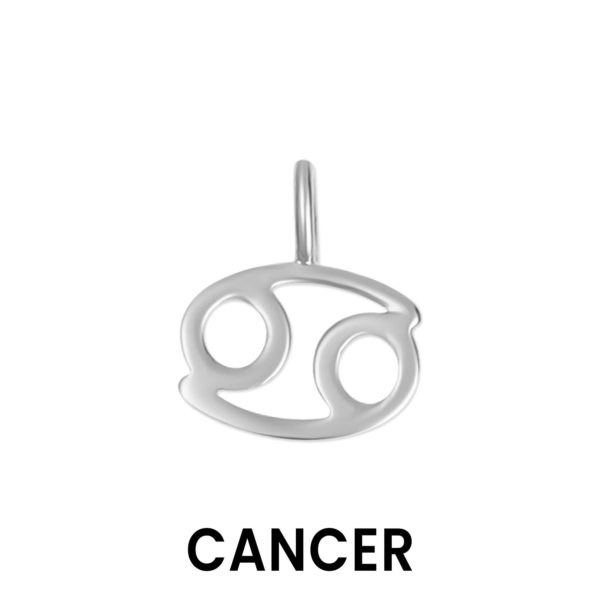 Sterling silver zodiac charm in silver colour featuring the Cancer astrological sign by Melchior Jewellery