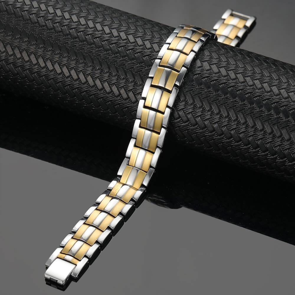 Melchior Jewellery strong magnetic therapy bracelet in silver and gold tone links for stylish wellness