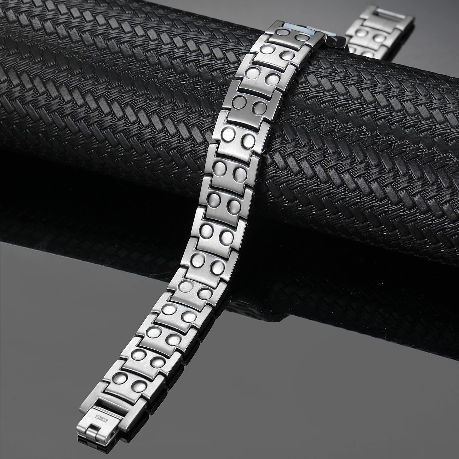 Melchior Jewellery strong magnetic therapy bracelet in silver stainless steel with black magnetic accents
