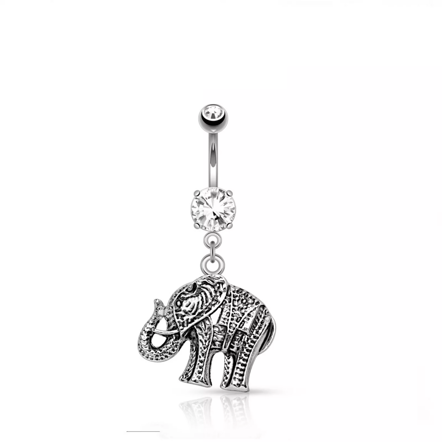 Melchior Jewellery surgical steel elephant navel ring with detailed charm and clear gem