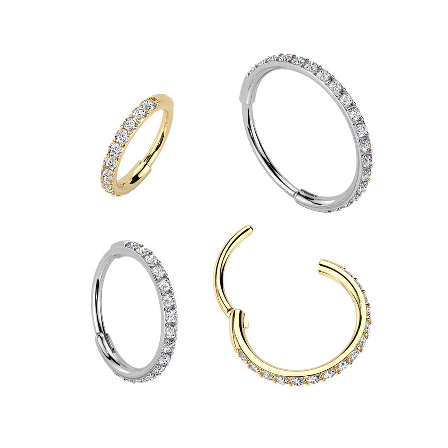 Melchior Jewellery surgical steel segment ring with crystals in gold and silver set of body jewellery