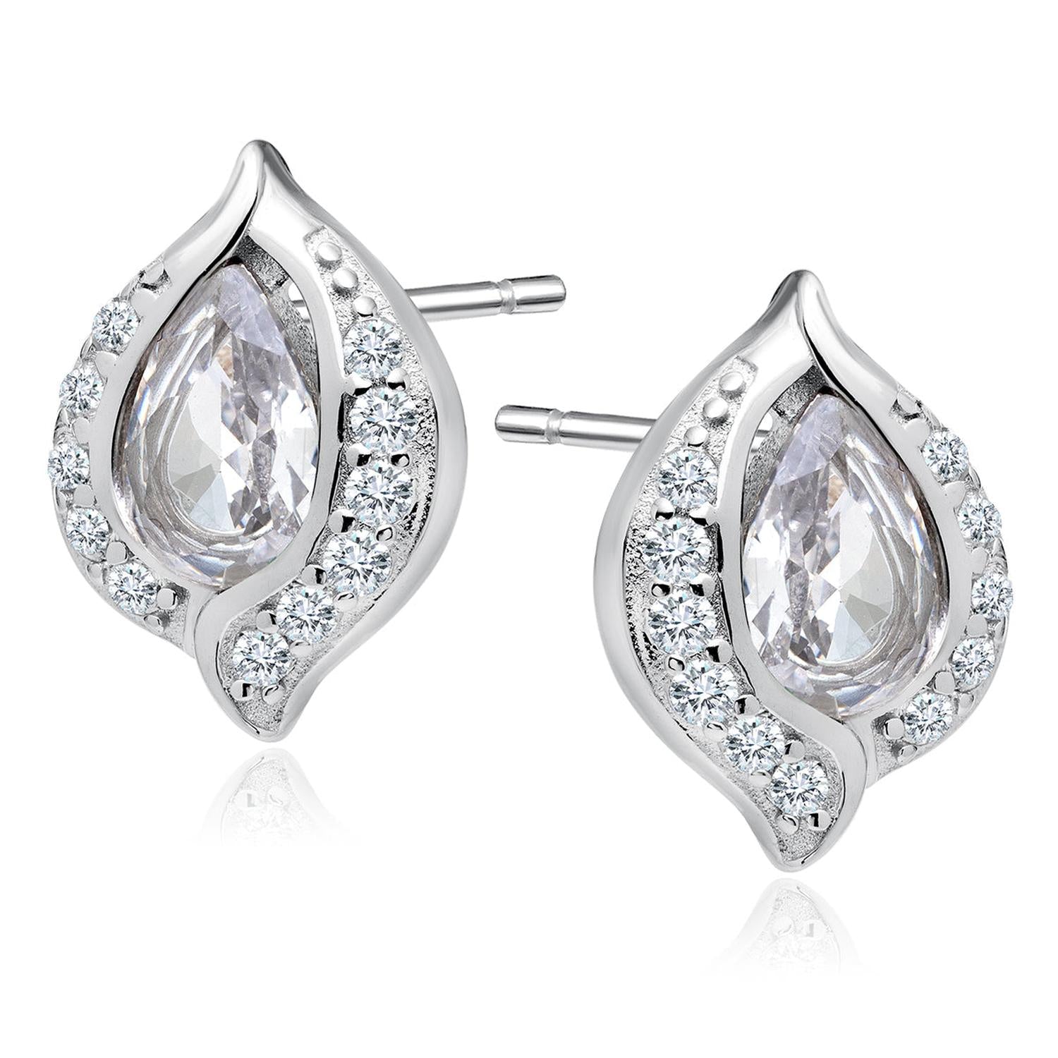 Sterling silver teardrop CZ stud earrings with clear crystals for women from Melchior Jewellery