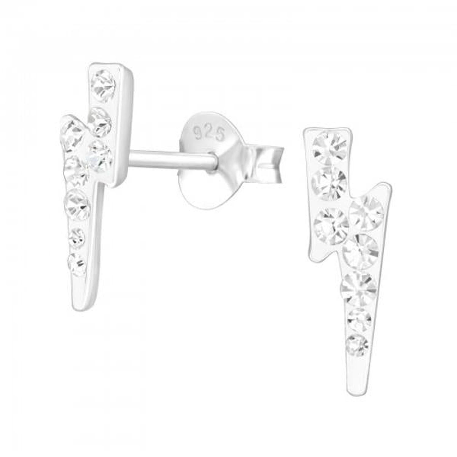Silver Thunder Lightening CZ Stud Earring by Melchior Jewellery with clear cubic zirconia stones