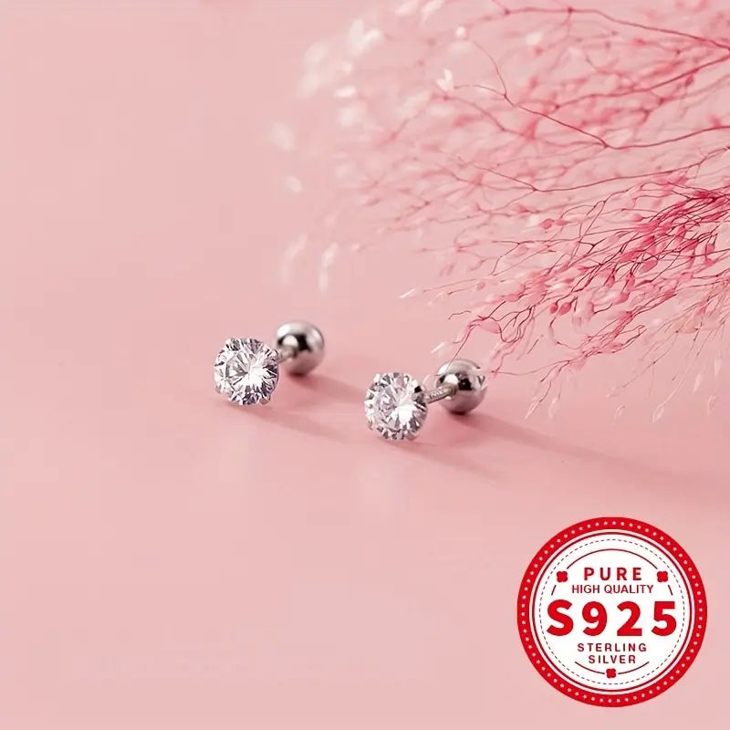 Tiny round CZ screw back earrings for kids made of 925 sterling silver by Melchior Jewellery
