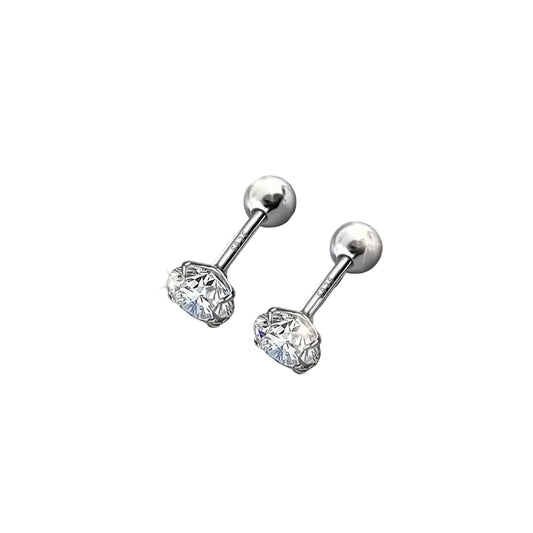 Melchior Jewellery tiny round CZ screw back earrings for kids in sterling silver S925 quality