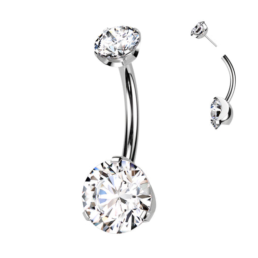 Melchior Jewellery titanium belly bar with CZ stones featuring curved bar and sparkling clear crystals