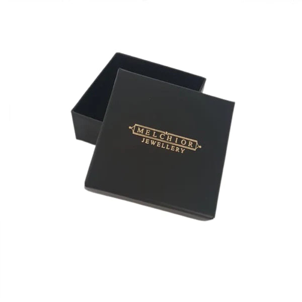 Melchior Jewellery black presentation box for titanium bezel CZ labret showing branded packaging for body jewellery