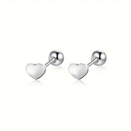 titanium heart stud earrings in silver finish with secure ball backs