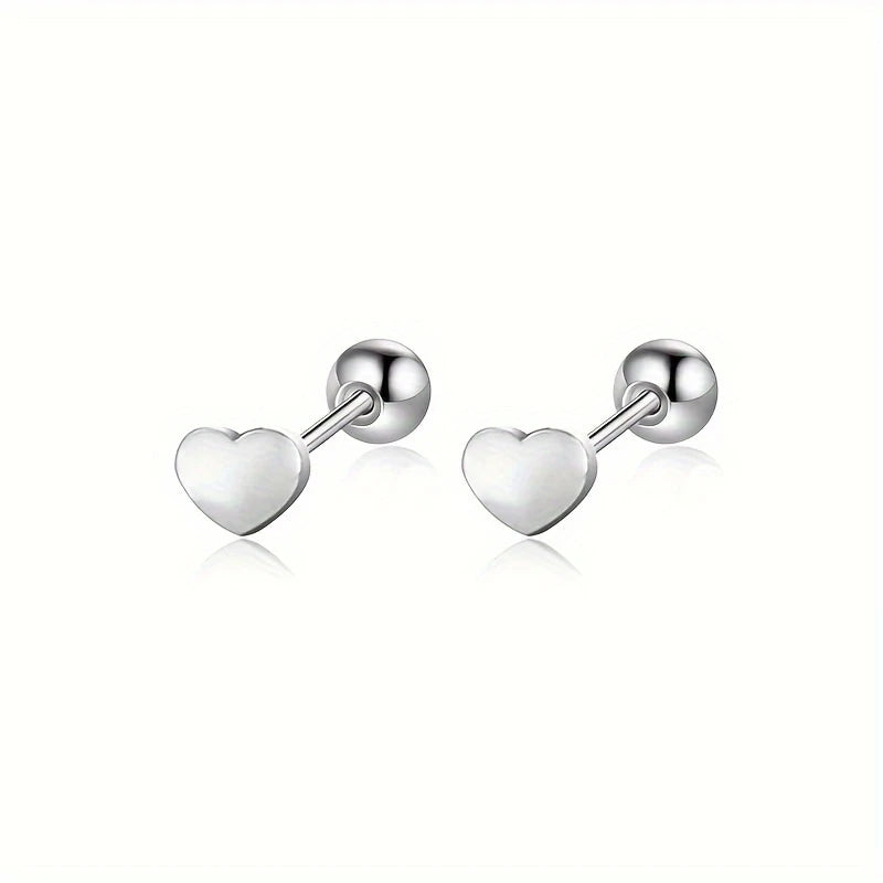 titanium heart stud earrings in silver finish with secure ball backs