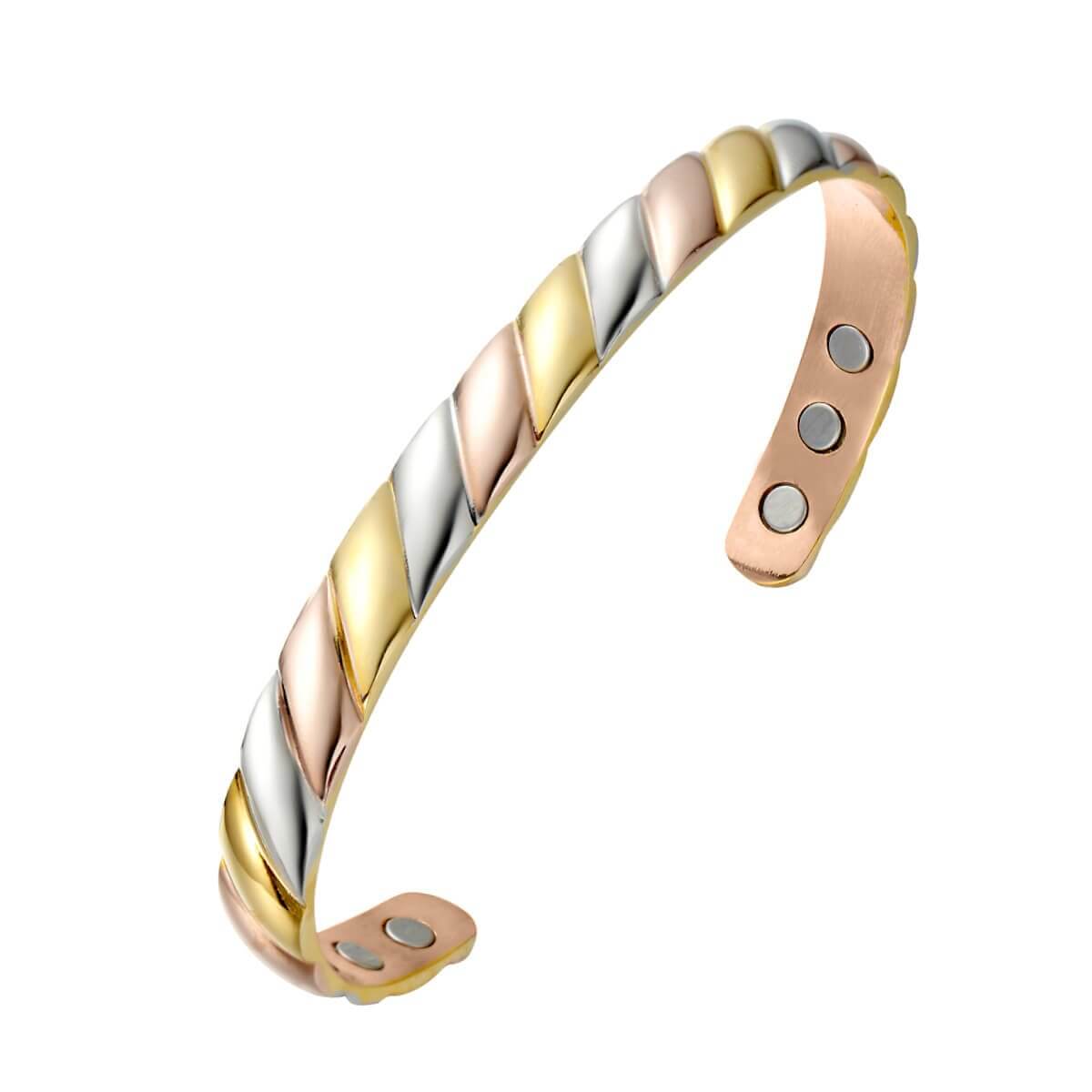 Melchior Jewellery tri colour copper therapy bangle twisted tri tone magnetic cuff for wrist pain relief