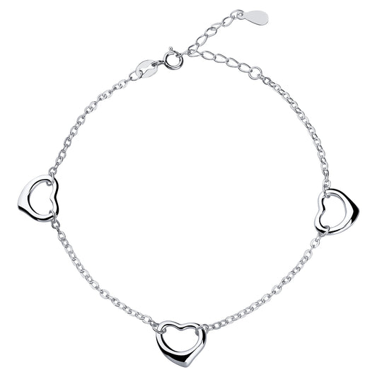Sentiell triple open heart bracelet in silver for women with delicate linked chain design