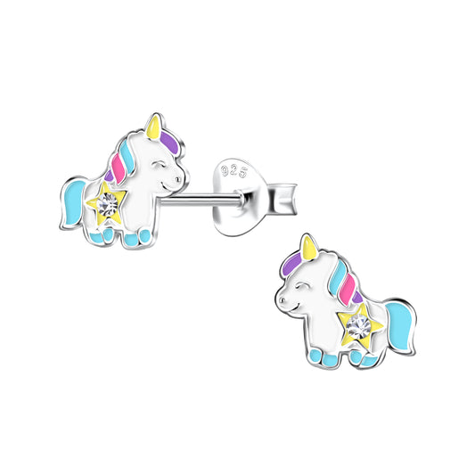 Melchior Jewellery children's unicorn earrings gift for children with colourful enamel and star detail