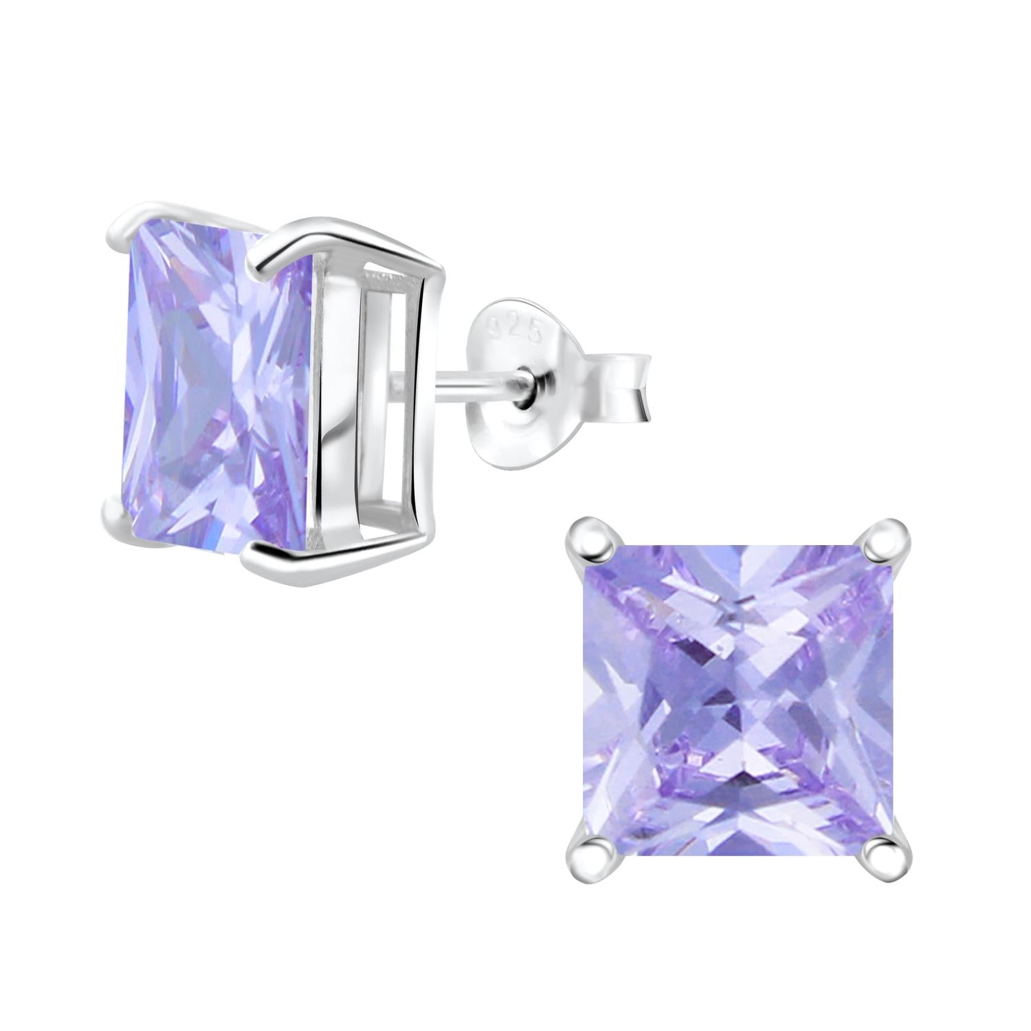 Melchior Jewellery womens lavender earrings featuring square-cut light purple gemstones in silver prong settings