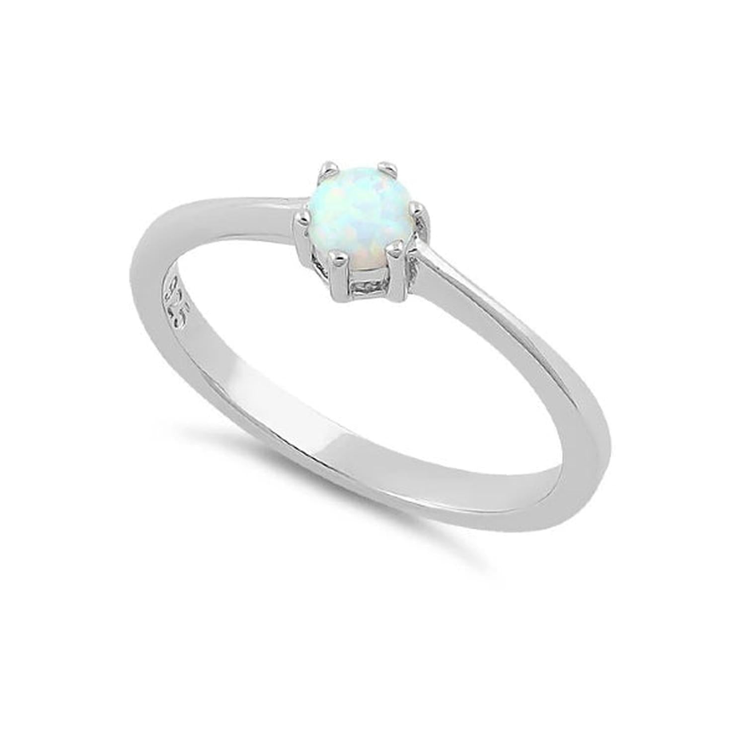 Melchior Jewellery silver white round opal ring for women with a delicate sterling silver band