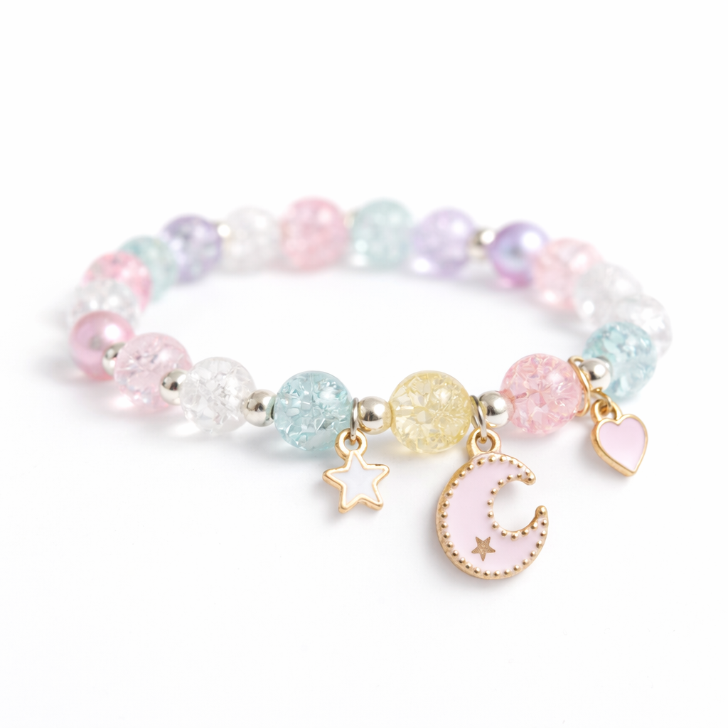 Melchior Jewellery pastel bead bracelet for girls with star moon and heart charms in soft colours