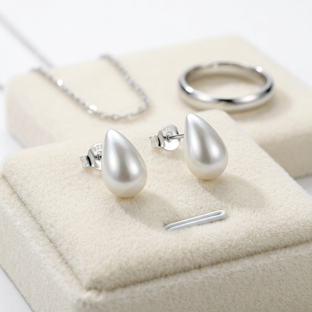 Sterling Silver Teardrop Stud Earrings Elegant Pearl - Melchior Jewellery