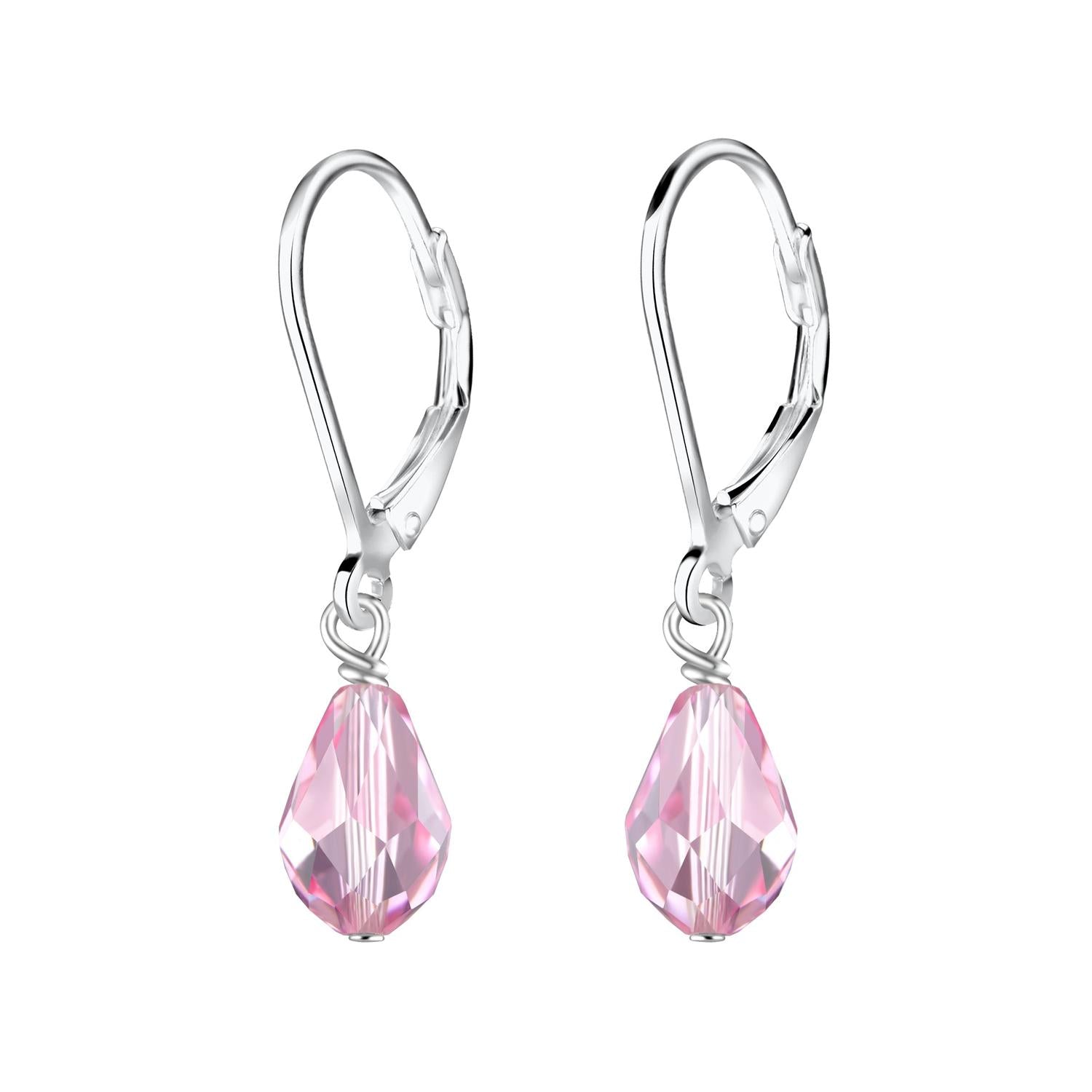 sterling silver pink CZ teardrop earrings for children by Melchior Jewellery