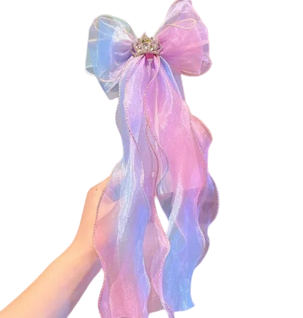 Melchior Jewellery princess crown hair ribbon for children in pastel pink and blue with sparkling crown detail